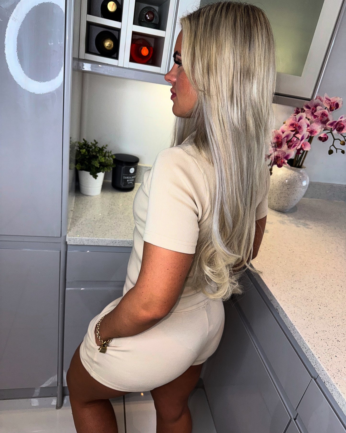 ‘Finn’ Stone Ribbed Co-Ord Short Set