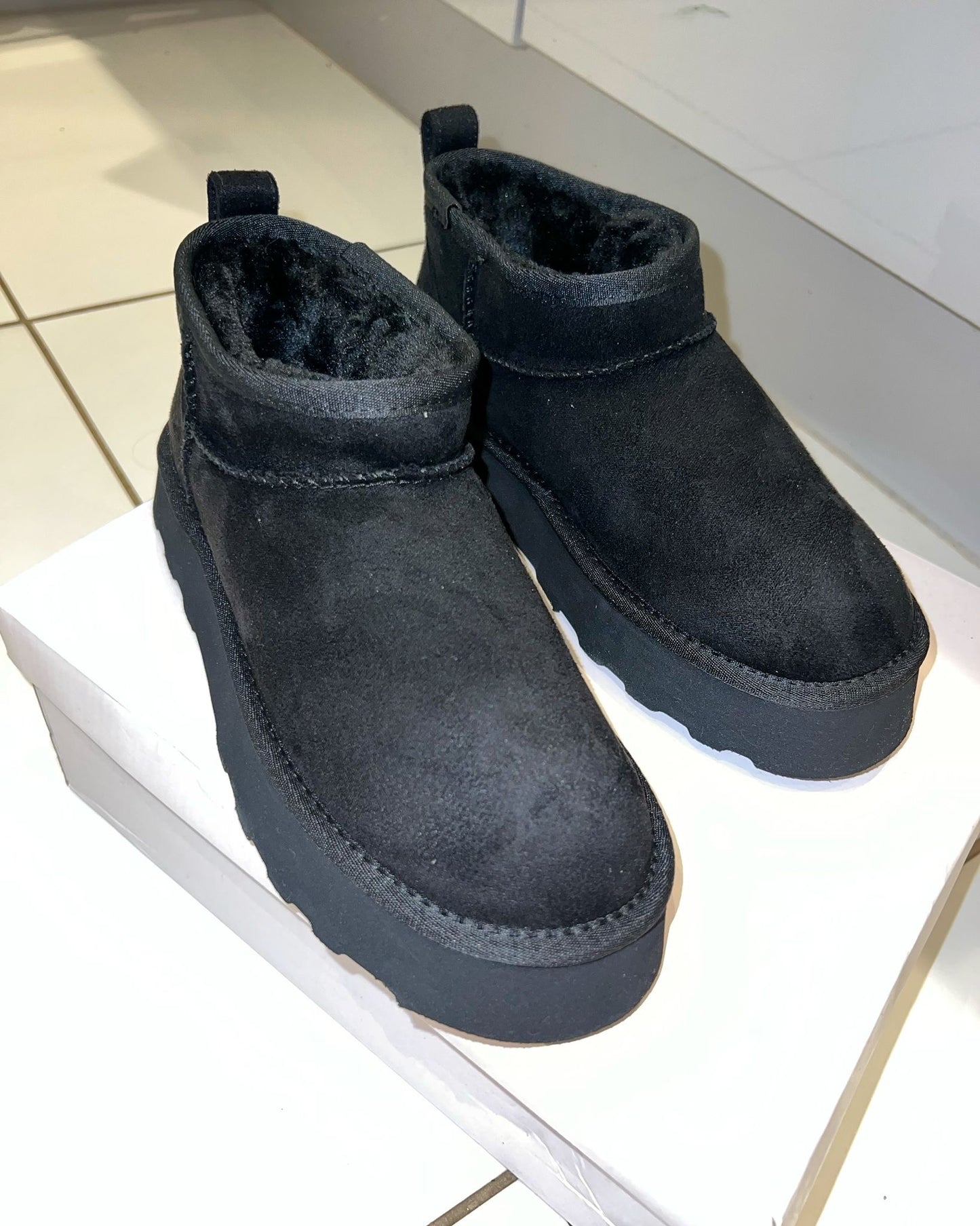 Black Mini Platform Low Ankle Boots