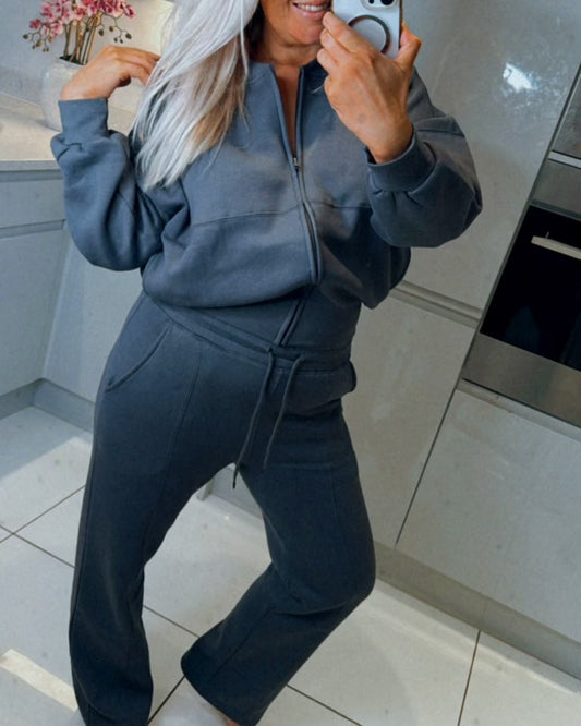 ‘Cece' Slate Grey Oversized Bomber Style Loungesuit