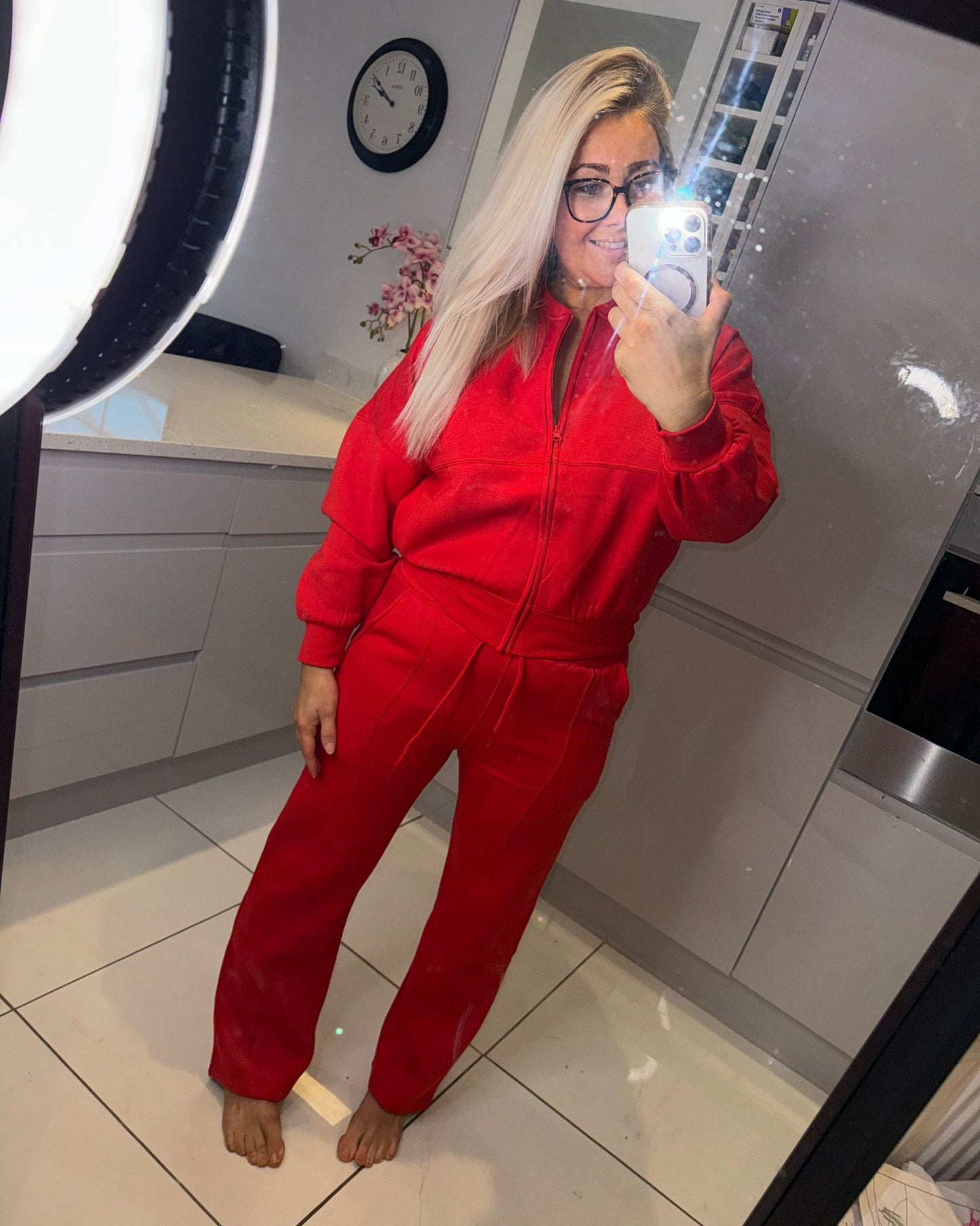 ‘Cece' Red Oversized Bomber Style Loungesuit