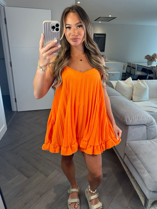 ’Casey’ Orange Pleated Top & Shorts Co-ord Two Piece Set