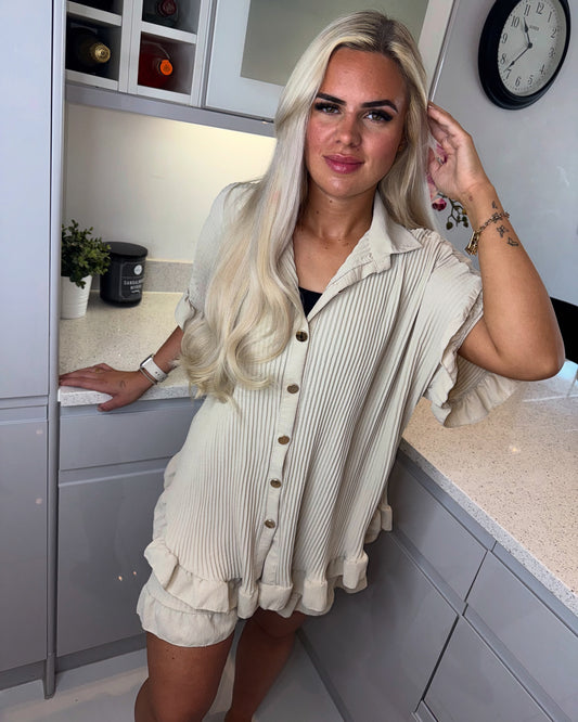 ‘Amy’ *Stone Pleated Shirt Dress & Shorts Co-ord Two Piece Set