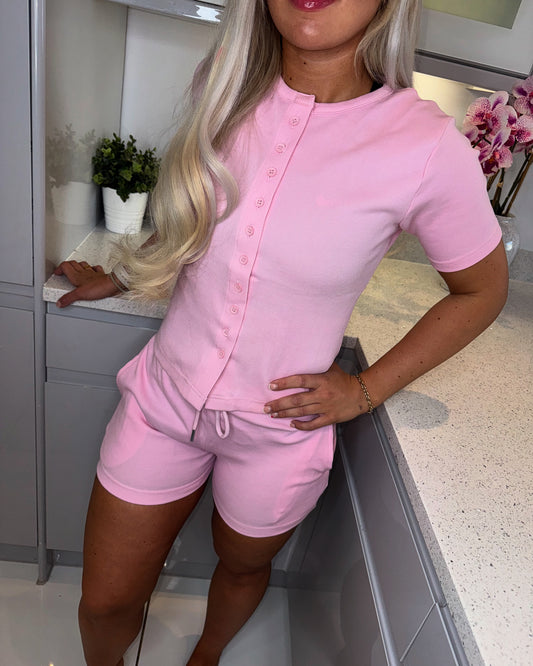 ‘Finn’ Pink Ribbed Co-Ord Short Set