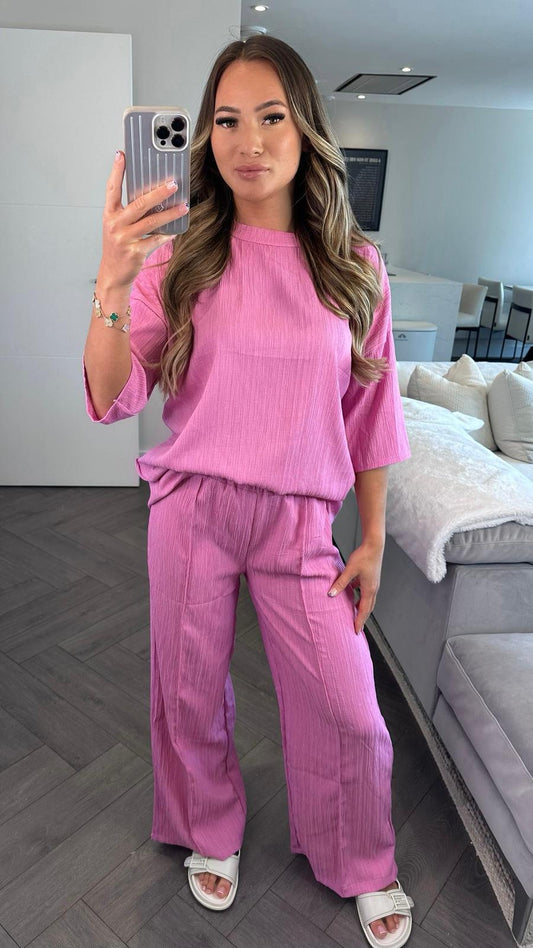 ‘Hazel’ Pink Short Sleeve Loungesuit Co-ord