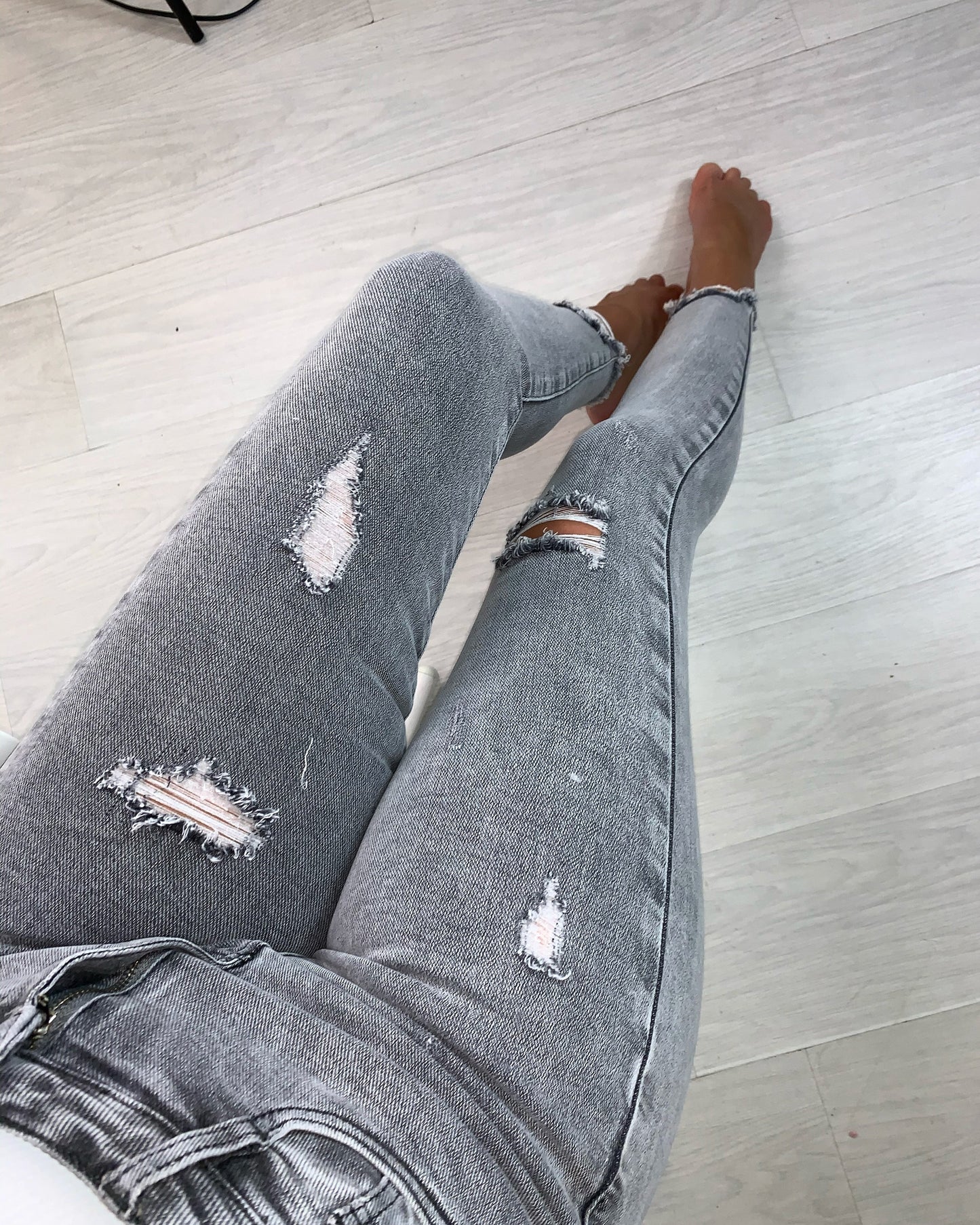 'Carla' Grey Ripped High-Waist Jeans